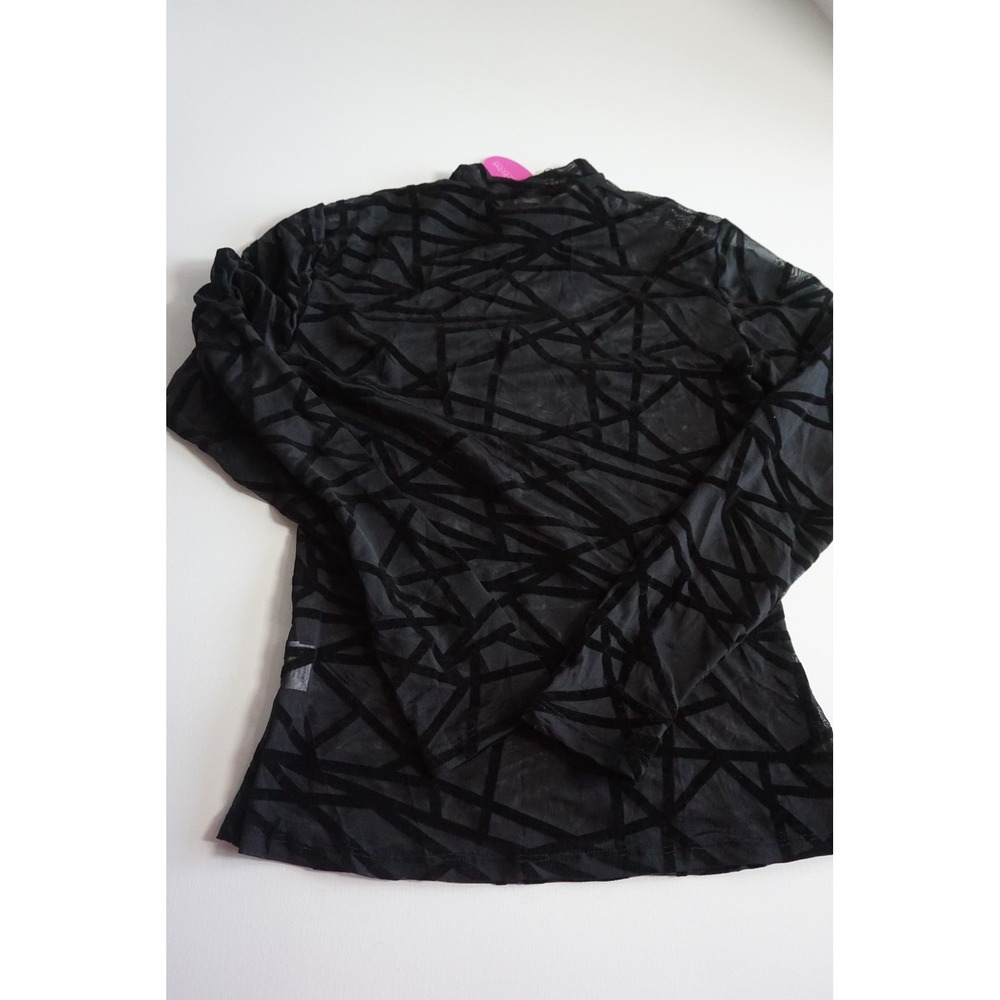 Avidlove Women Black Sheer Mesh Geometric Velvet Burnout Mock Neck Top NWT L - Picture 3 of 13